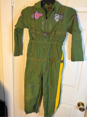 Aerial Division Kids Green Flight-Inspired Top Gun Pilot Jumpsuit with Harness M